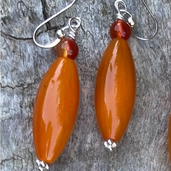 Jay King Carnelian Oblong Dangle Earrings Silver Hook - Picture 5 of 5